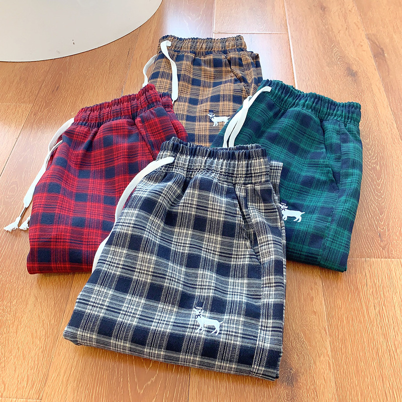 Exquisite Embroidered Vintage Trendy Plaid Casual Pants Spring and Autumn Thin Plaid Straight Nipple Harlan Pants Sports Pants for Men