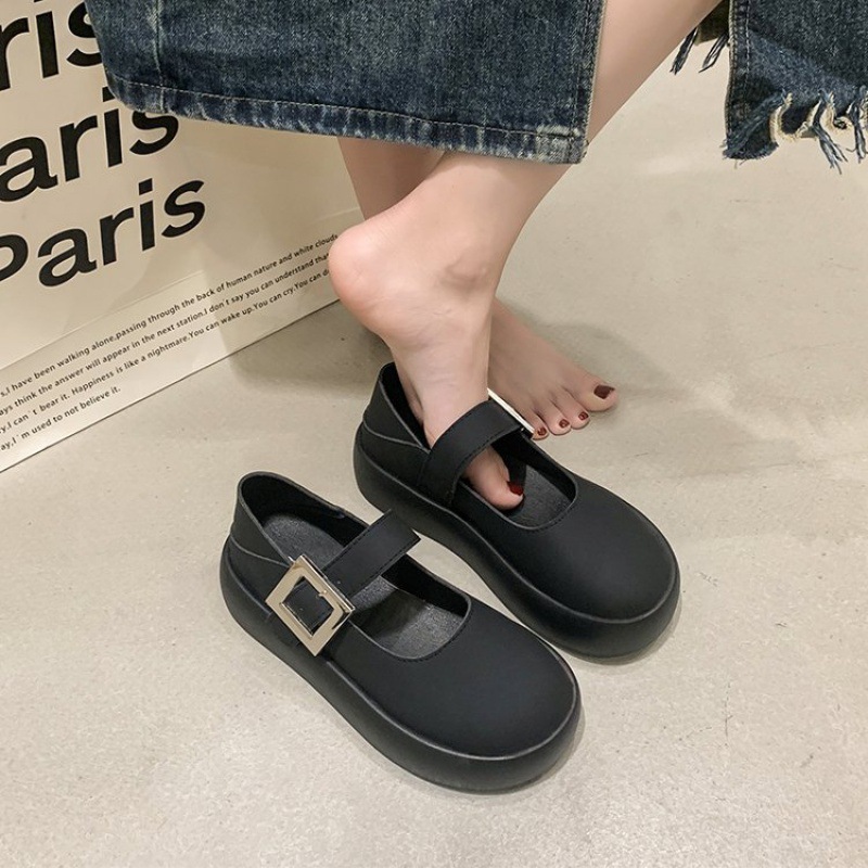프렌치 레트로 두꺼운 유일한 신발 여성 스커트 레트로 두꺼운 유일한 메리 제인 신발 복고풍 두꺼운 작은 가죽 신발 두꺼운 단독