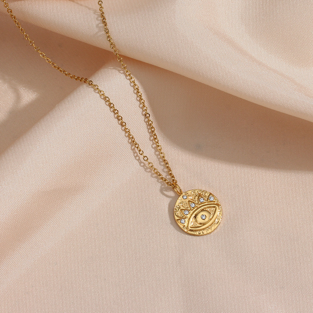 Fashion Devilu0027S Eye Stainless Steel Pendant Necklace Plating Inlay Zircon Stainless Steel Neckla