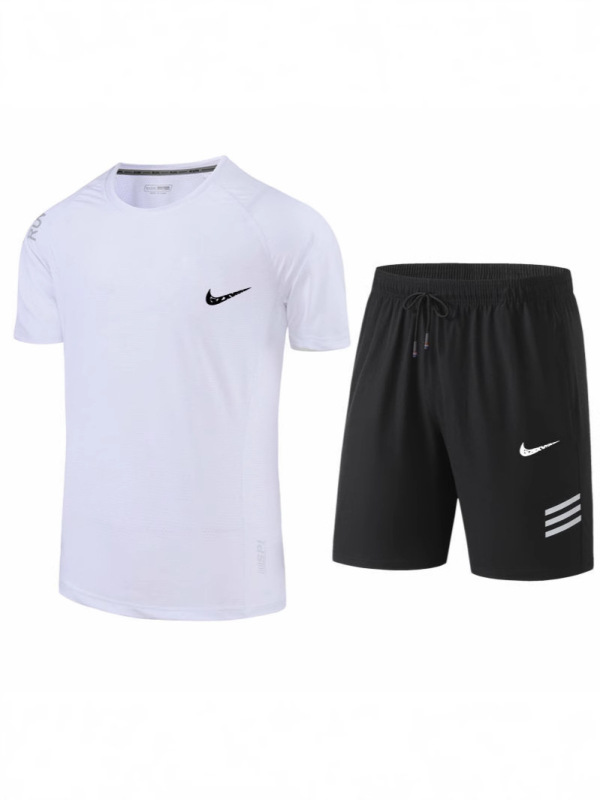 Summer trendy men's ice silk quick-drying short-sleeve and shorts set, fashionable fitness and running sportswear T-shirt set Summer trendy men's ice silk quick-drying short-sleeve and shorts set, fashionable fitness and running sportswear T-shirt set