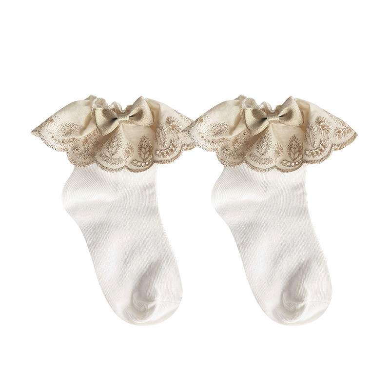 Hotmoon estilo Palacio hilo dorado bordado encaje arco calcetines de algodón niños bebé estudiante encaje calcetines moda femenina