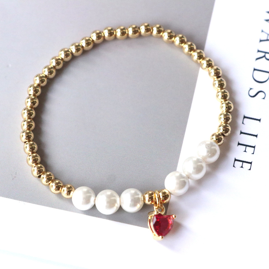 Holiday, Daily Occasion Sweet Heart Shape Strawberry Chili Artificial Pearl Copper Beaded Chain Beaded Bracelets Wholesale