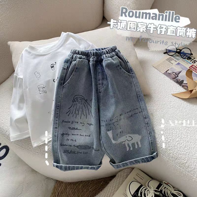 Kids' Spring Jeans, Korean Style, Versatile Straight Leg Pants, Stylish Casual Pants for Toddlers, Baby Spring Long Pants