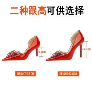 638-H22 European and American Banquet High Heels Slim Heel Shallow Mouth Pointed Rhinestone Bow Knot Side Hollow Ultra H