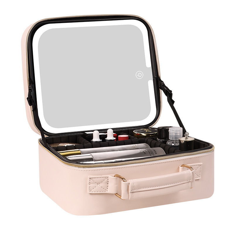 Bolsa de maquillaje con espejo de lámpara LED de gran capacidad maquillaje especial de alta calidad portátil desmontable caja de maquillaje pu