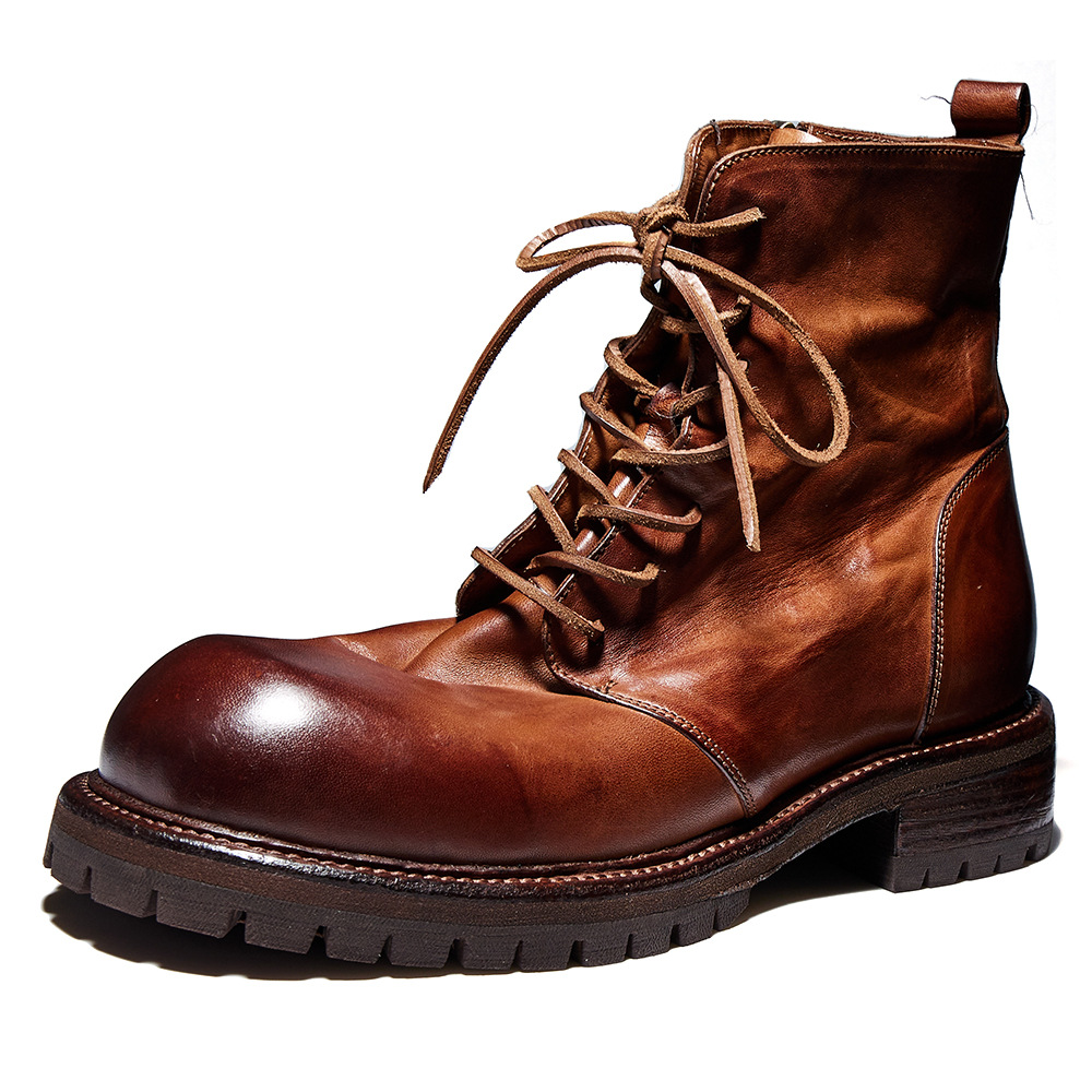 1945 Goodyear Handmade Shoes Vintage Horse Leather Washed Platform Old High-top Boots Casual Leather Shoes Men's E237