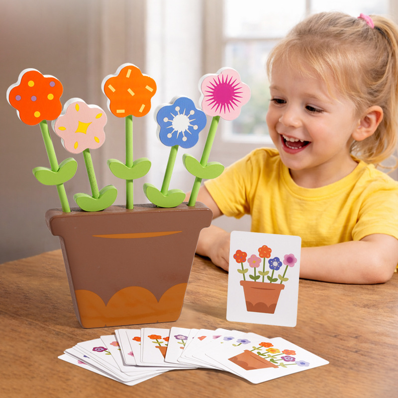 Juguetes de flores de madera de maceta Juguetes de emparejamiento cognitivo de color de flores Juguetes de acertijo de educación temprana