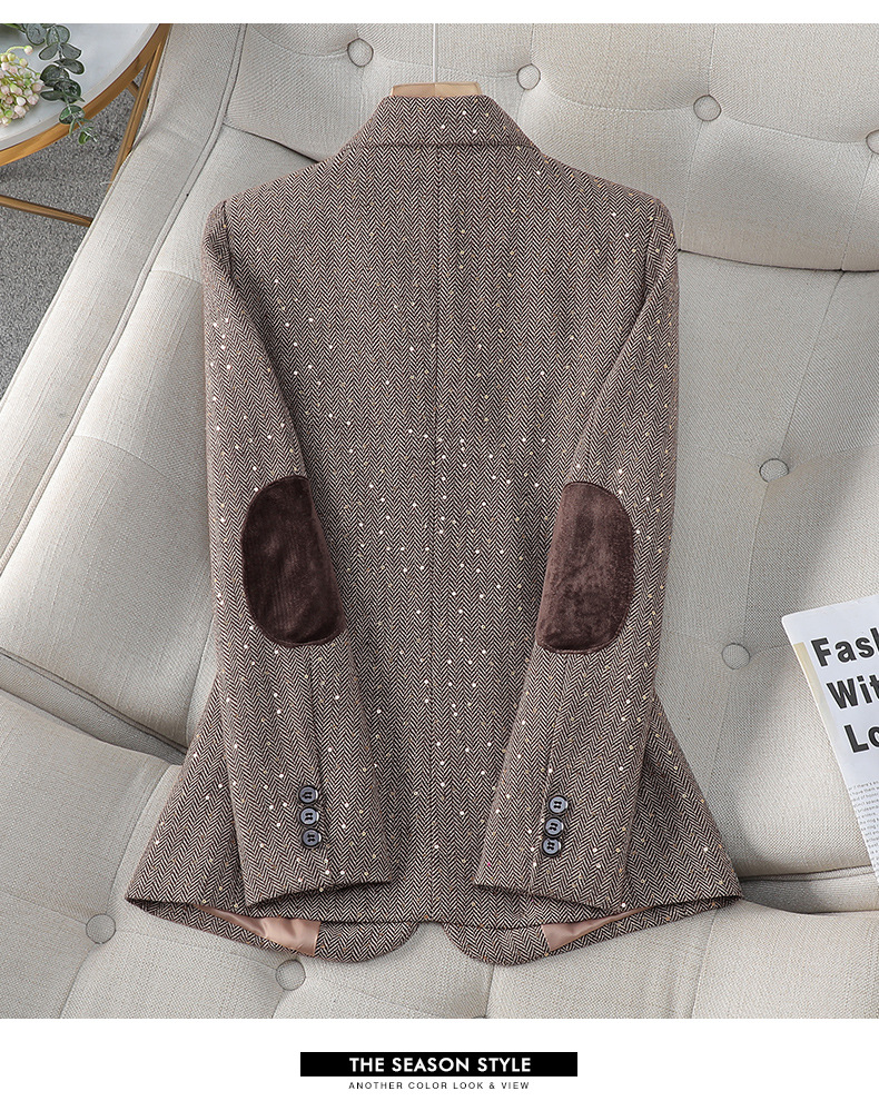 Women's Clothing Sequined spring and autumn jacket suit for women houndstooth, ladies' small suit top, women's trendy contrast color_voghion.com