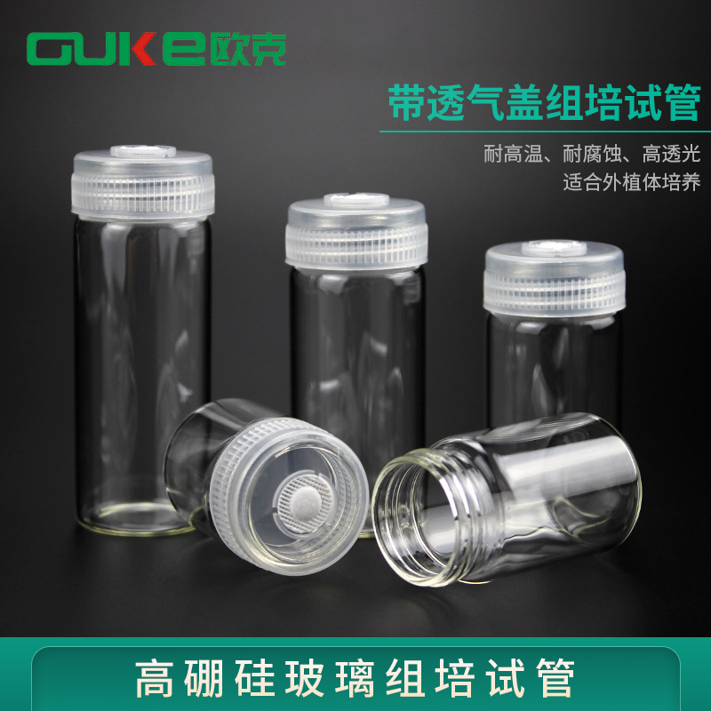 组培试管高硼硅玻璃带透气盖初代培养组培瓶 高温灭菌可重复使用