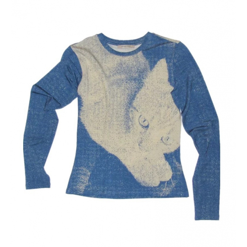 パロマウール既製品 Zhang Ruonan 同猫プリントラウンドネックスリムフィットストレッチ長袖 T シャツ