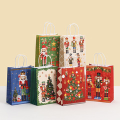 新しいクリスマスクラフト紙袋卸売りレジ袋包装袋胡桃クリッププリント手提げ袋クリスマスパーティープレゼント