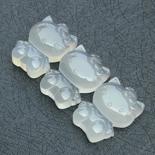 白玛瑙猫KT猫吊坠玉髓机器猫白冰KT猫挂件批发