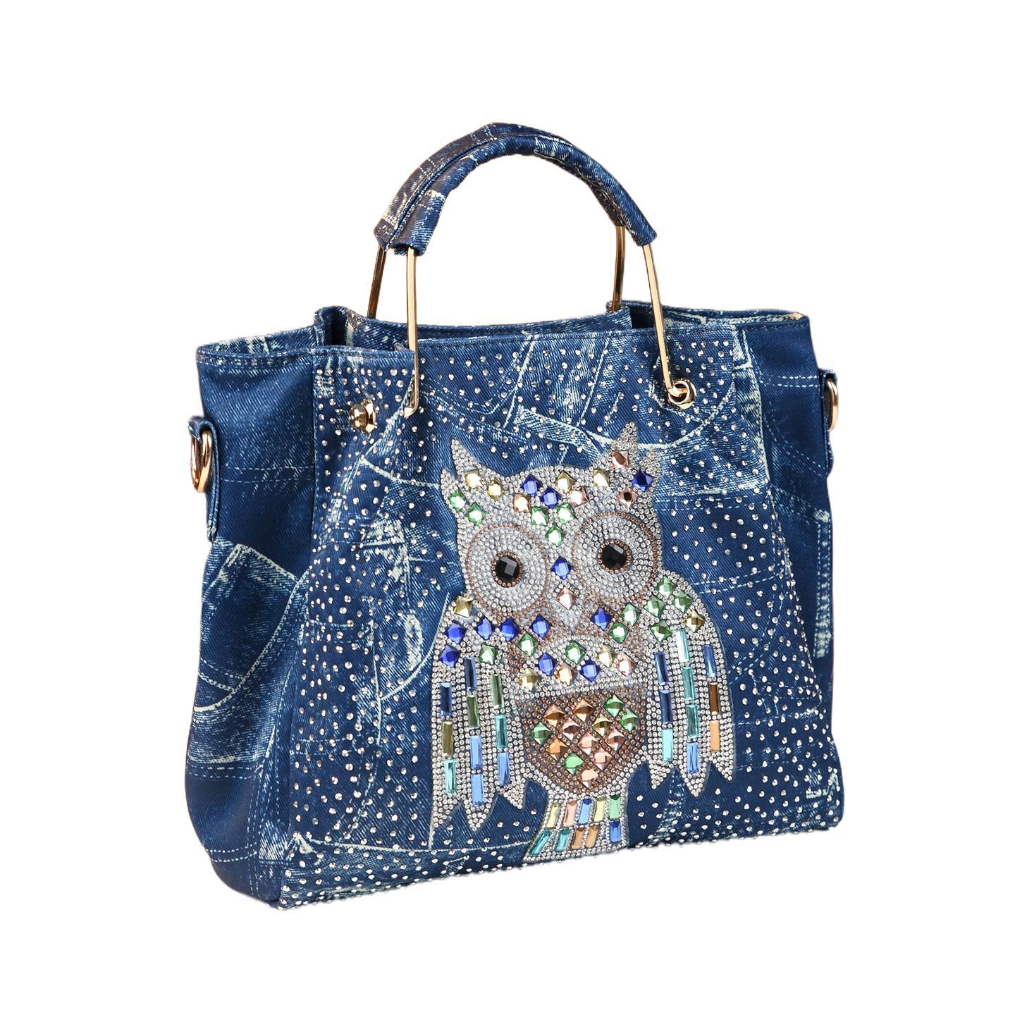 Túi tote denim phong cách punk đeo chéo cỡ lớn — Cao bồi xanh