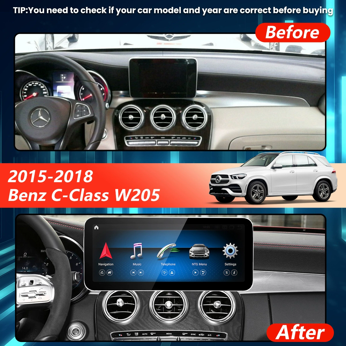Специально для Mercedes-Benz C-Class W205 2015-2018 — автомобильный крупноэкранный навигационный прибор на Android
