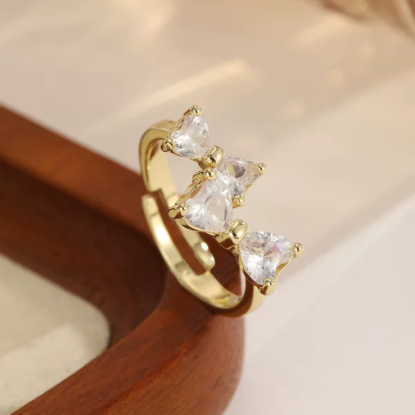 Zircon bow open ring for women, fashionable and light luxury, adjustable index finger ring, personalized trendy bow ring