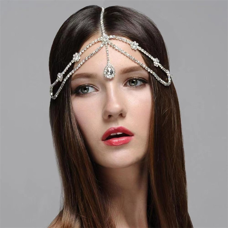 Neue Strass Haar Kette Retro Wassertropfen Stirn Kette Mode Braut Haar Zubehör display picture 1