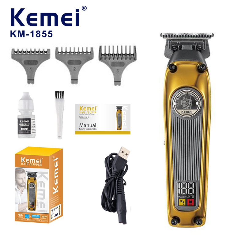Cortadora de Pelo Profesional Kemei Cross-Border sin Escobillas, Recortadora Eléctrica de Metalurgia de Polvo para Peinado KM-1855