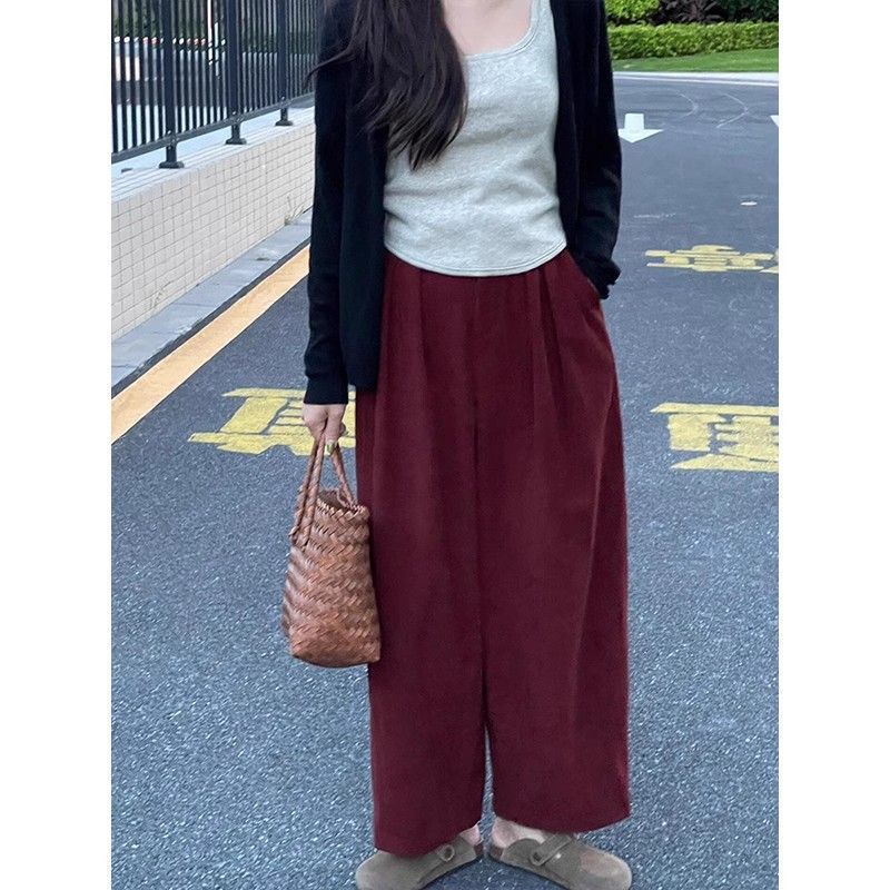 大きいサイズのレトロなコーデュロイのワイドパンツの女性秋冬の太ったmのベルベットは厚くてゆったりしています。