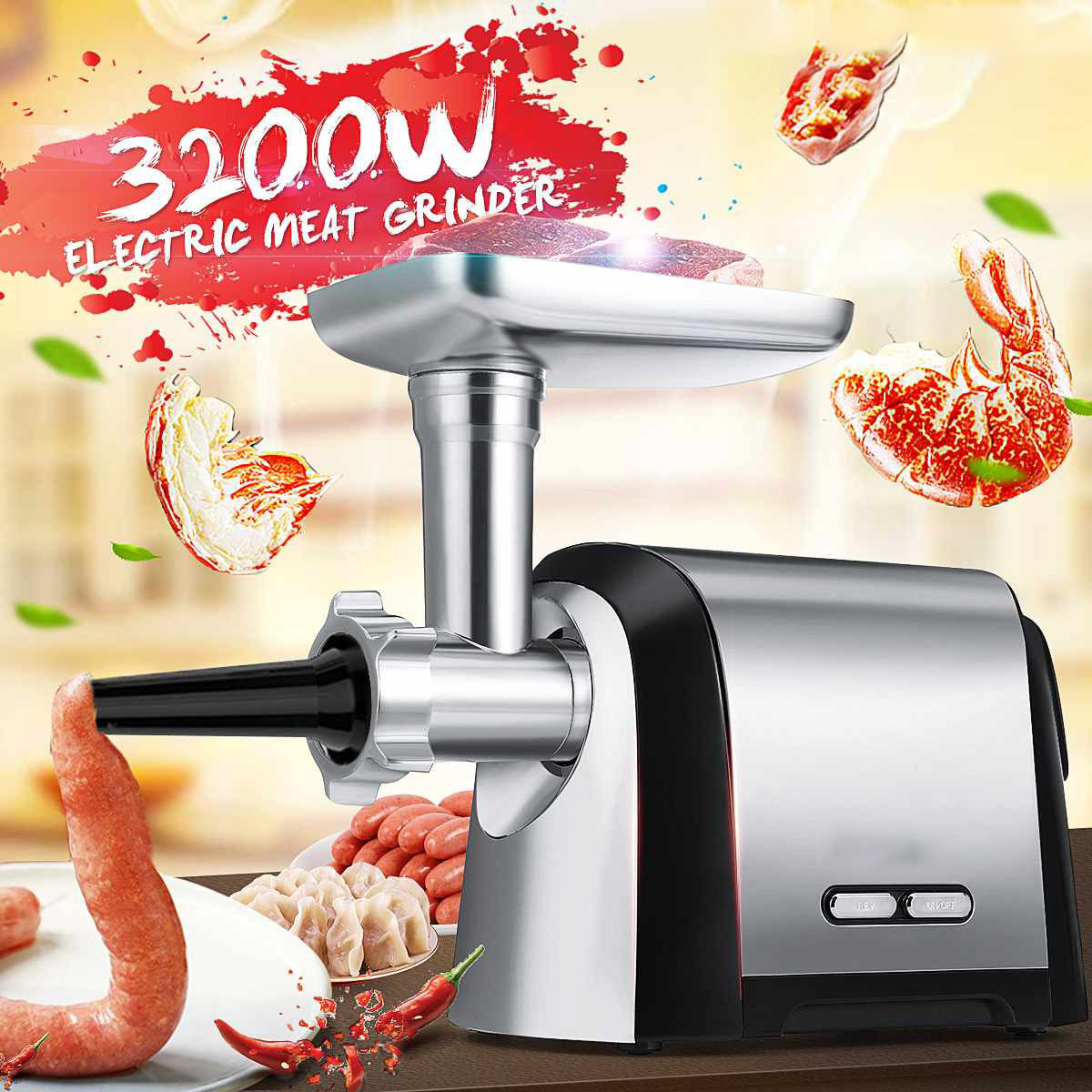 Picadora de carne eléctrica doméstica transfronteriza Máquina automática de llenado de salchichas de acero inoxidable Picadora de carne Máquina de relleno de carne Máquina de cocción de trituración