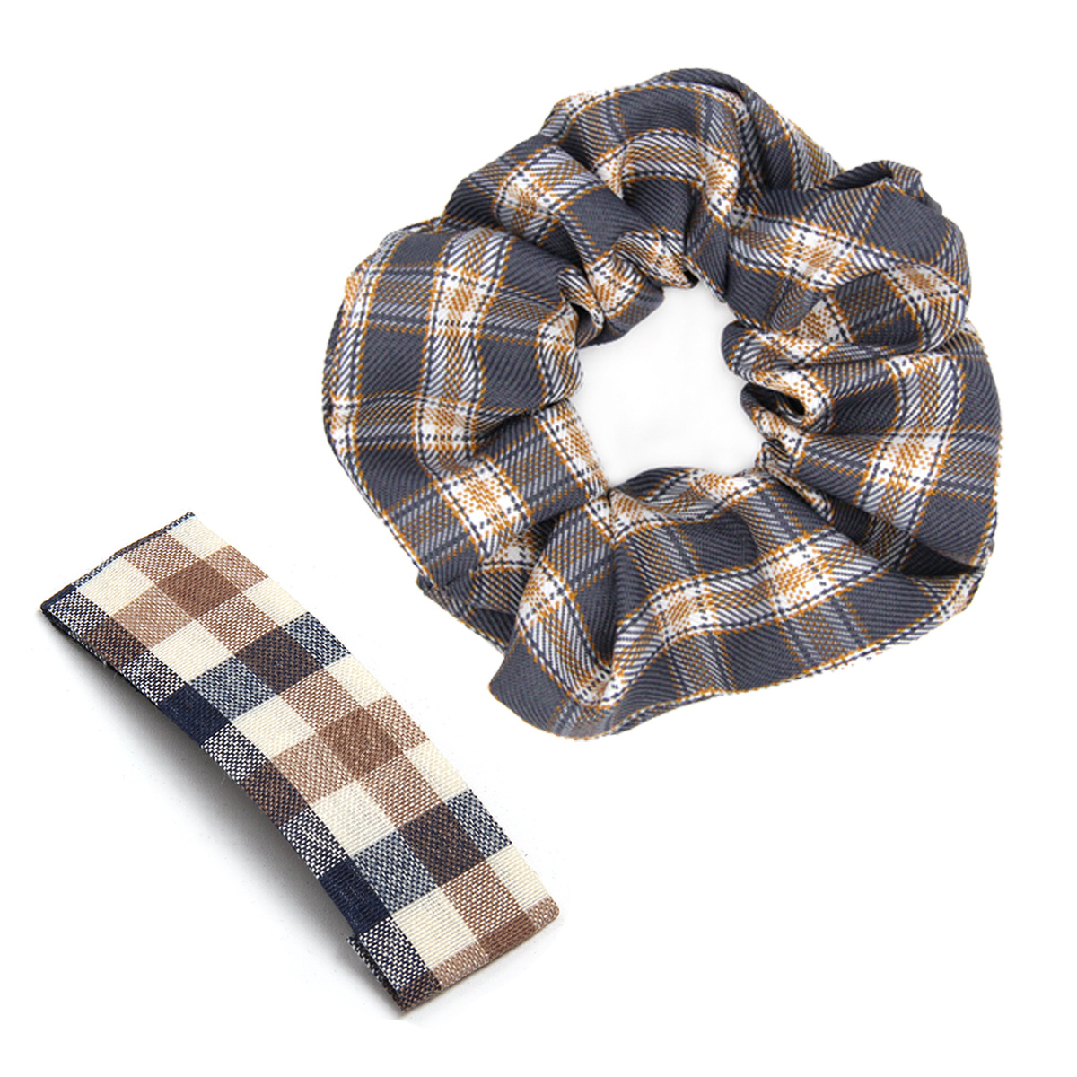 格纹发圈发夹组合 灰色