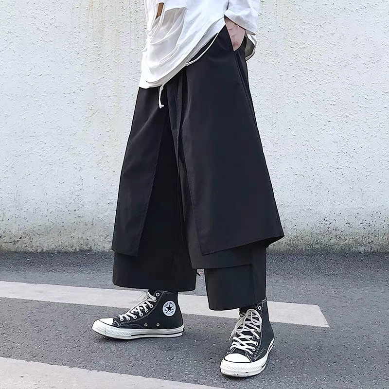 Japanese-style Yamamoto-style Nine-point Casual Pants Men's Spring and Autumn Diablo Samurai Fashion Brand Hip-hop Loose Fake Two-piece Wide-leg Pants Japanese-style Yamamoto-style Nine-point Casual Pants Men's Spring and Autumn Diablo Samurai Fashion Brand Hip-hop Loose Fake Two-piece Wide-leg Pants