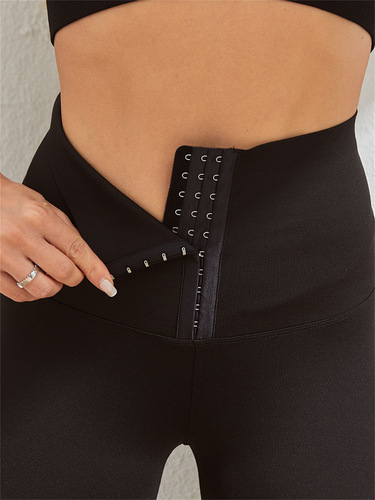 Double-breasted European and American-style yoga pants: Women's tight waist trainer with tummy control, high-waisted, stretchy base-layer leggings