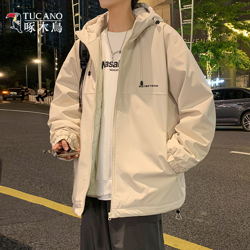 Woodpecker Cotton Jacket Men's Autumn and Winter Hooded Loose Versatile Trendy Brand Thickeneded Warm Assault down Cotton Clothes