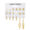 Earrings from pearl, brand set, 9 pair, internet celebrity, European style