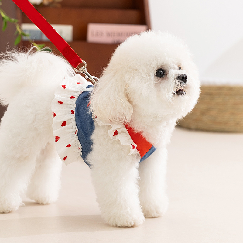 夏かわいいイチゴ子犬牽引デニムサスペンダースカートペット服小型および中型犬大型犬猫服|undefined