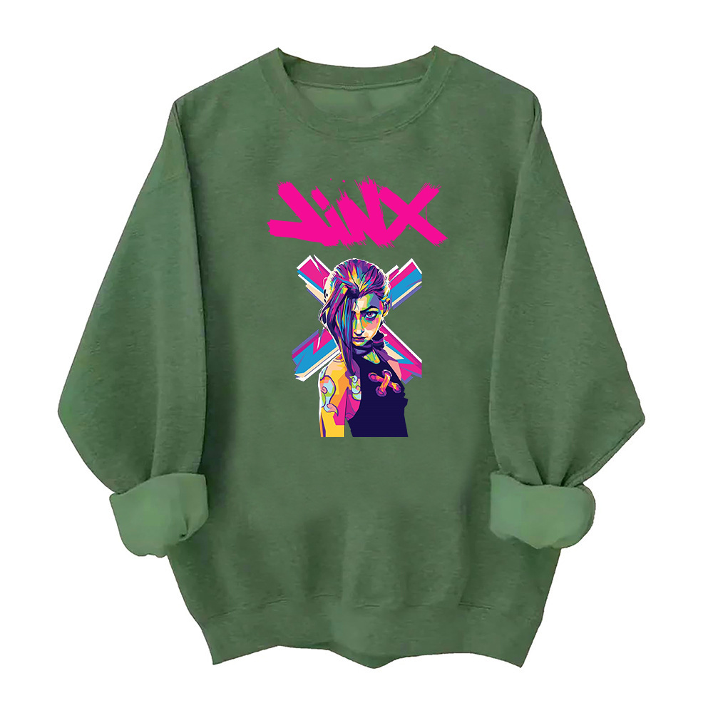 Jinx Arcane Pop Art Sweatshirt Harajuku Round Neck Long Slee