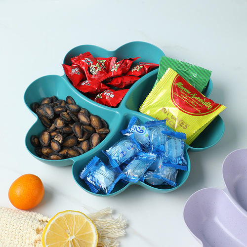 Fruit plate anti-fall plastic hot pot dinner plate creative household four-leaf clover heart-shaped snacks festive heart-shaped dried fruit plate