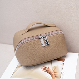 Top Layer Cowhide Cosmetic Bag Simple Style Large Capacity Cross-border Toiletry Bag Portable Fashionable Genuine Leather Storage Bag 8085