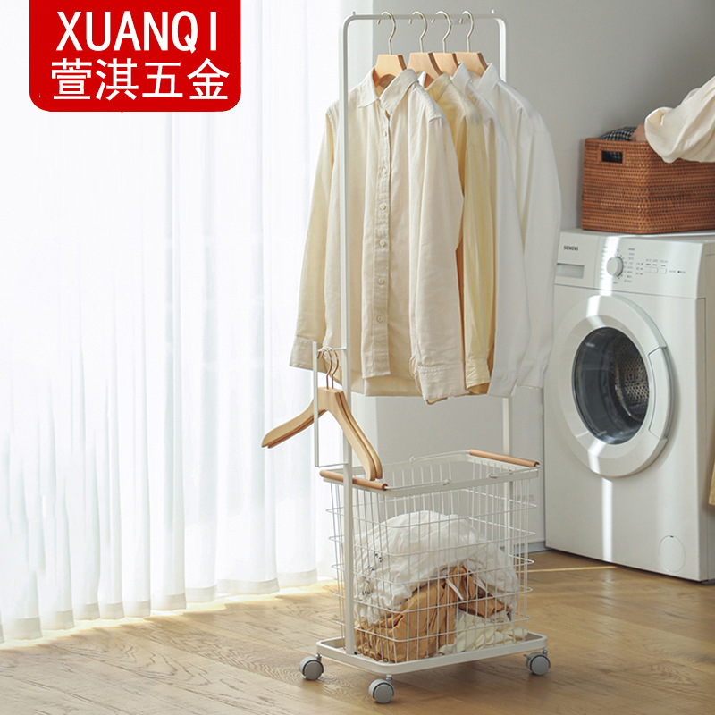 바닥 보관 랙 걸이 보관 바구니 이동식 바퀴 달린 옷걸이 가방 보관 더러운 옷 프레임에서 옷걸이