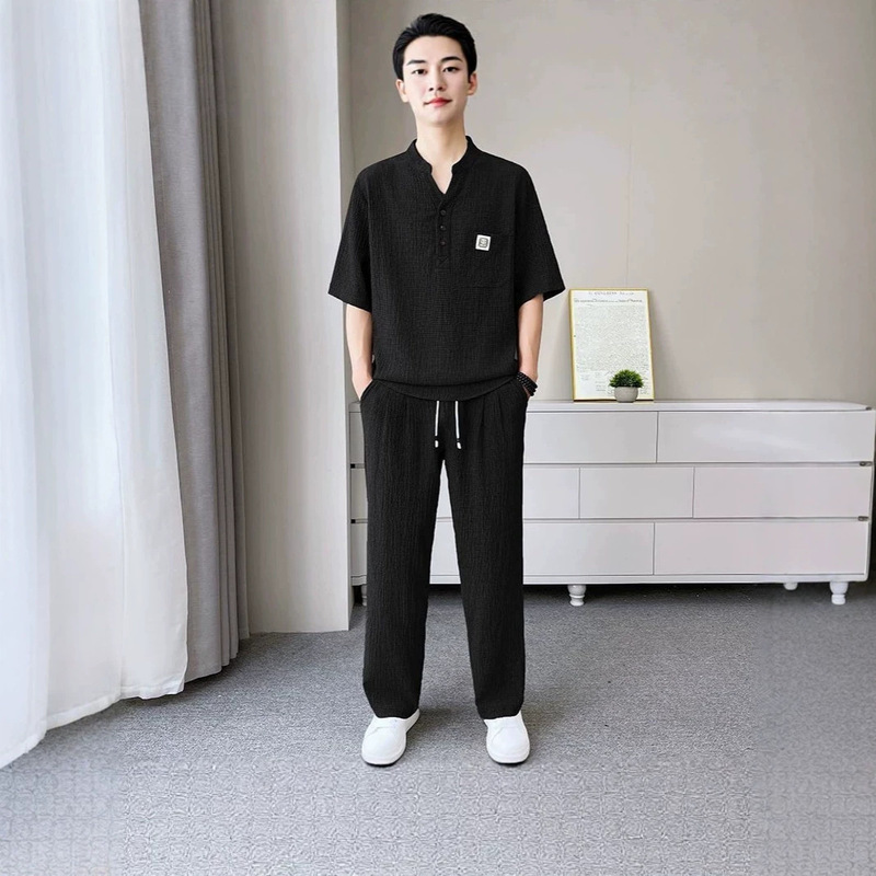 Casual Suit New Style Men's Summer 2026 Sportswear High-End Mid-Sleeve Chinese Style Two-Piece Set Loose and Breathable