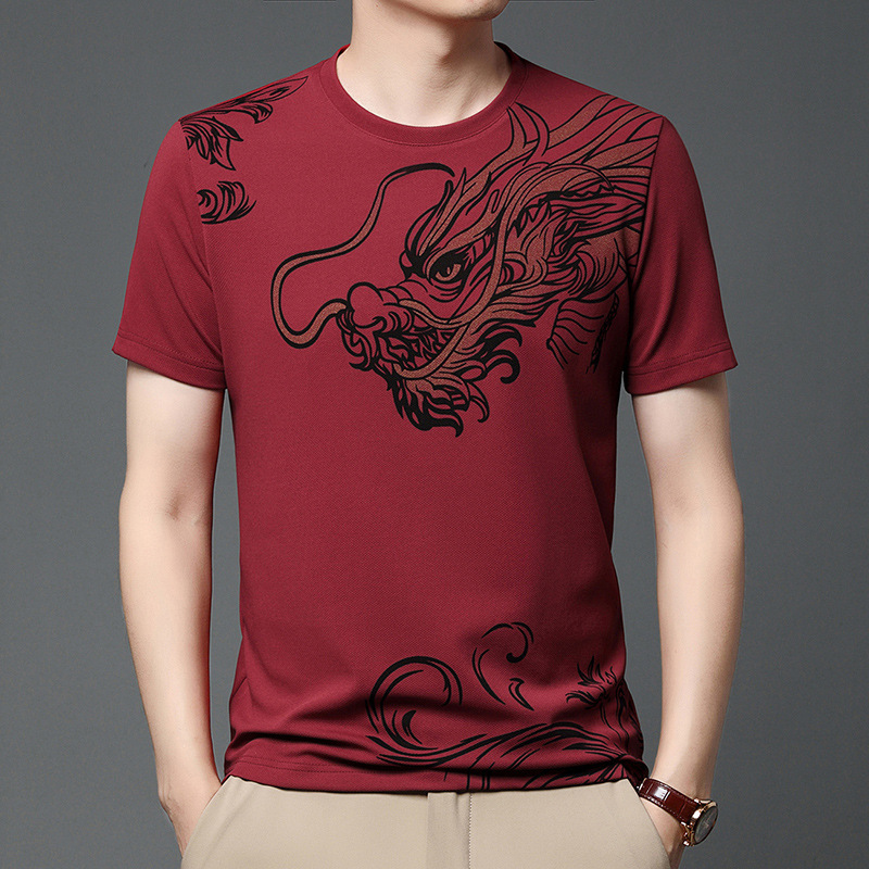 [Dragon year limit] 2024 men's high-end casual trendy light luxury round neck fashionable all-match short sleeve t-shirt