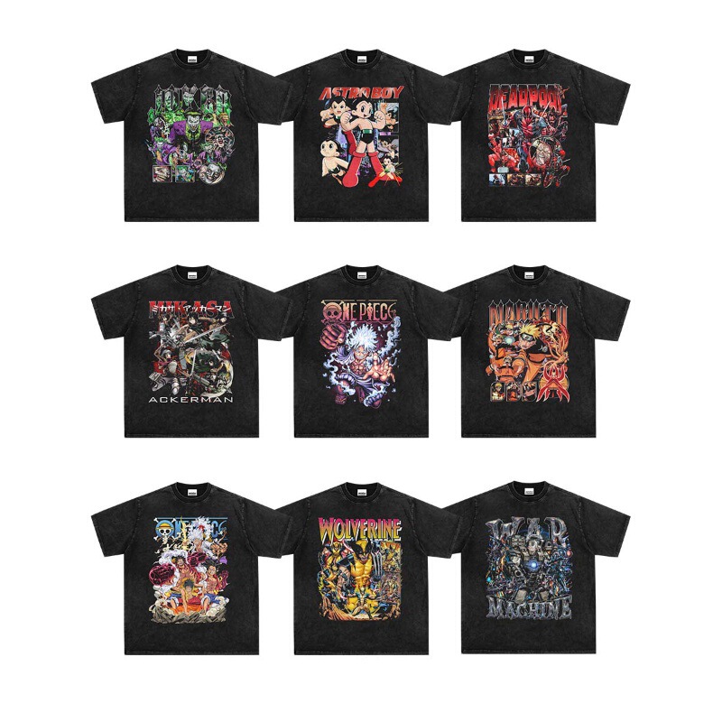 Attack Giant T-shirt Anime Naruto One Piece Washing Water Short Sleeve Marvel Printed T-shirt Loose