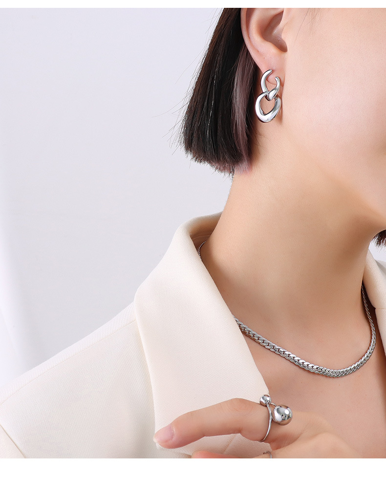 French style ins jewelry C-shaped double ring detachable geometric earrings titanium steel 18k earri