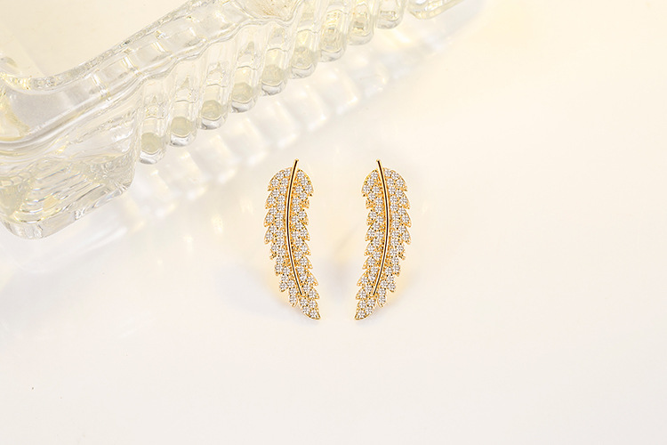 Fashion Leaf Copper Ear Studs Inlay Zircon Copper Earrings 1 Pair
