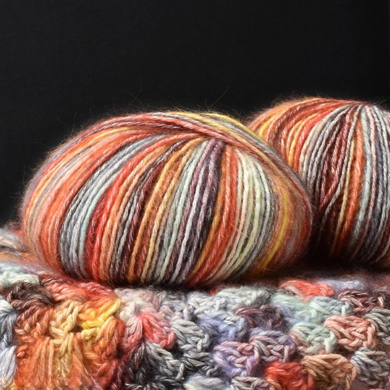 Warm Color Camouflage Cotton Wool Yarn, Gradient Dyed Cotton Yarn, Spray Wool Cotton Yarn, Mixed Color Cotton Yarn, Handmade DIY Camouflage Cotton Wool Yarn Ball