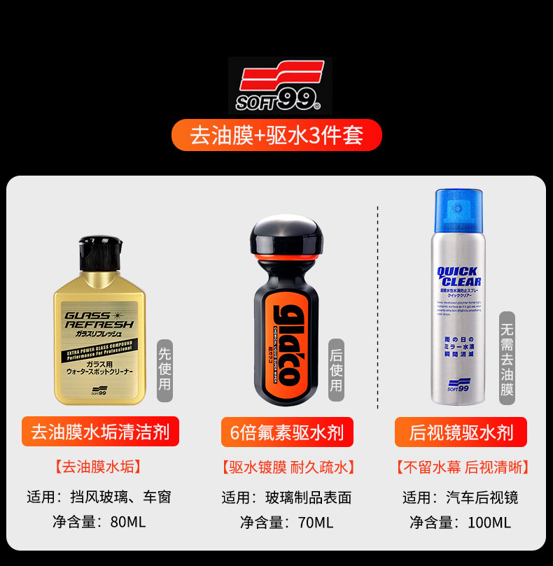Soft99 Car Glass Rainproof Agent Front Gear Coating Water Repellent Agent 6 Times Fluorine Rearview Mirror Waterproof Agent Cleaner