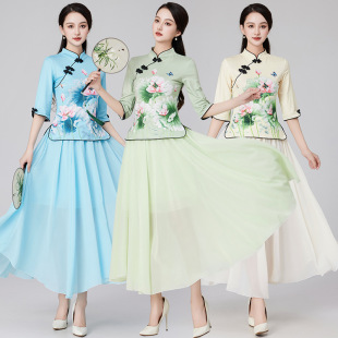Spring and Autumn Chinese Modified Women's Cheongsam Tang Suit Antique Jacket Women's Retro Republic of China Style Chinese Clothing Two-Piece Set -2438