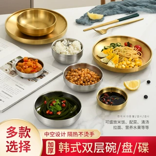 工厂批发304韩式不锈钢双层蘸料碟泡菜碗凉菜小吃碟调料碗沙拉碗