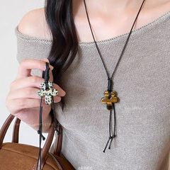 花暮轻语~虎眼石花朵抽拉项链女新中式民族风长款毛衣链小众配饰