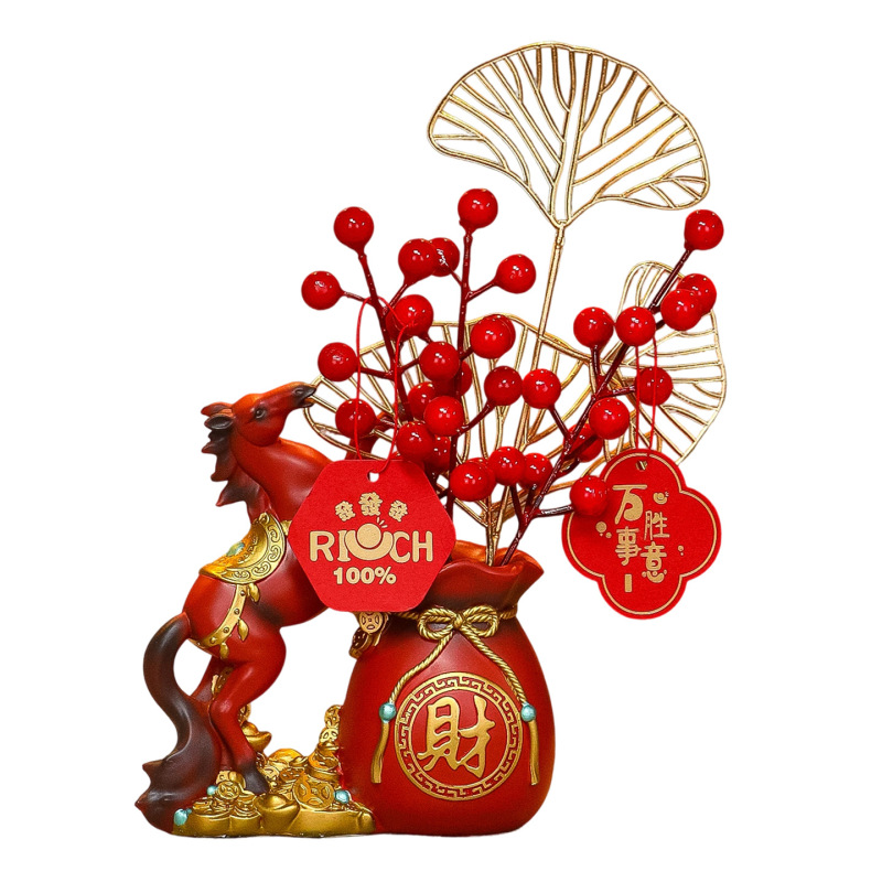 新年国潮马发财果玄关客厅家居摆件乔迁之喜新居布置装饰用品礼品|undefined