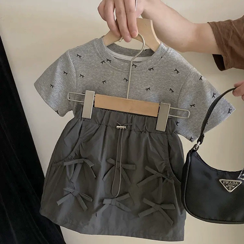 Девушка летняя женская футболка набор 2025 новый детский стиль иностранная футболка с короткими рукавами девушка юбка набор из двух частей