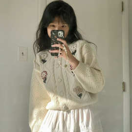 现ins博主同款christydown纯手工刺绣重工100%全羊毛针织开衫外套