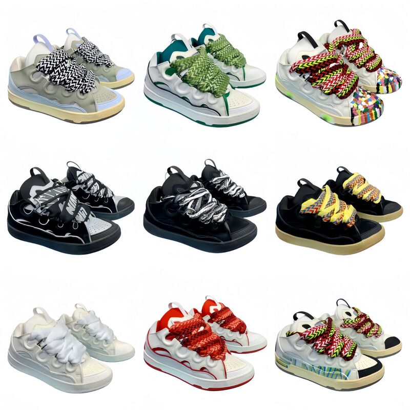Ins Lanvin Bread Dad Shoes for Men and Women, Leather Patchwork Lace-Up Curb Shoes, German Training Style Trendy Sports Casual Sneakers