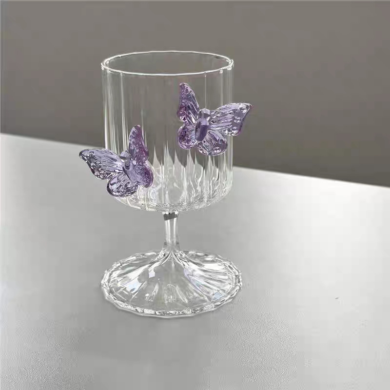蝶高脚グラスシャンパンカップカクテルカップワイングラス家庭用ジュースカップ高ホウ素シリコンガラスカップ|undefined