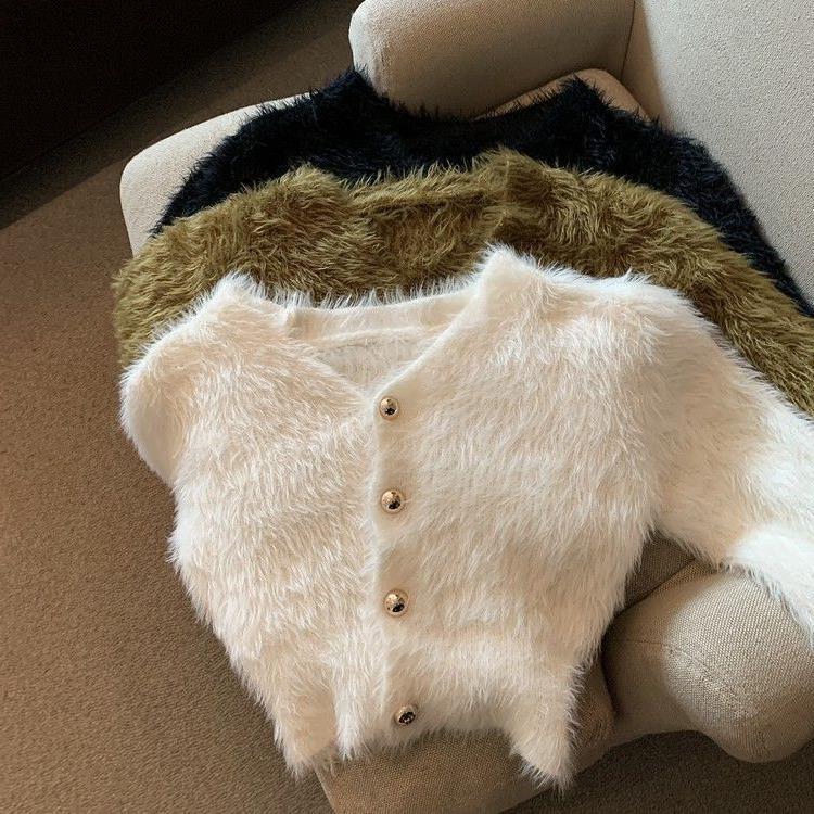 Sweater Ladies 2022 New Spring and Autumn Loose Cardigan Knitted Mink Fleece Short Coat Top