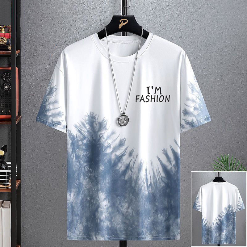 Camiseta de manga corta de seda de hielo para hombres verano 2024 nueva moda estudiantes adolescentes de media manga camiseta de tinta de hielo para hombres
